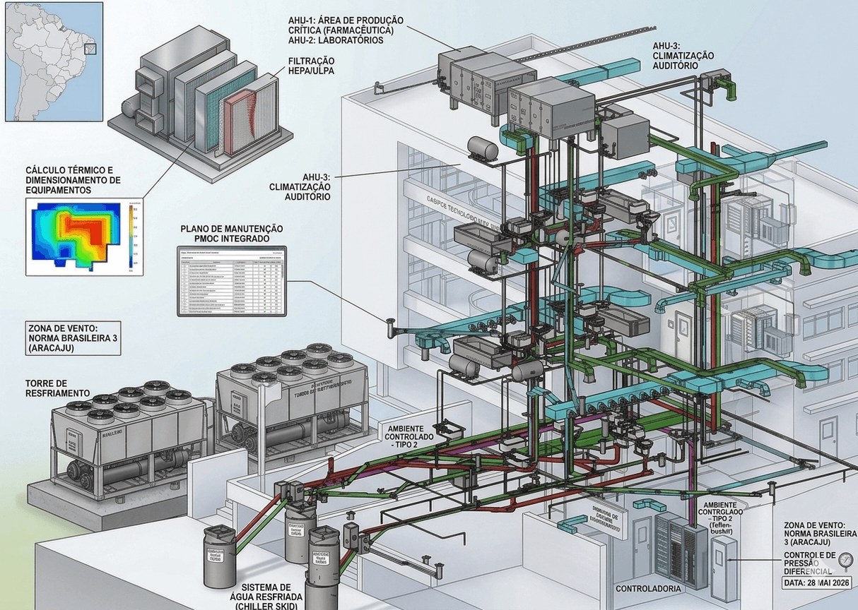 Projeto técnico de climatização industrial e ambientes controlados